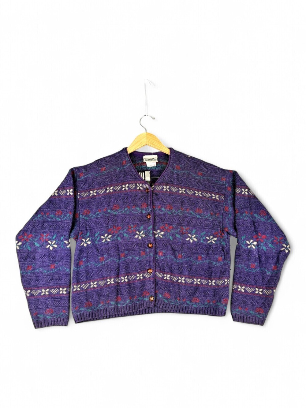 Northern Reflections Patterned V-Neck Cardigan Sweater M